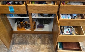 R3 Six Drawers And One Caninet Full Of Kitchen Supplies. Includes Induction Cooktop, Ceramic Nesting Bowls,