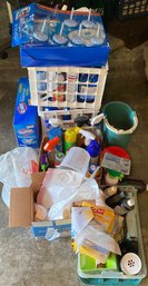R0 Cleaning Lot To Include Clorox Toilet Wand Refills, Glad Trash Bags, Bar Keeper Friend, Two Tote Bins,