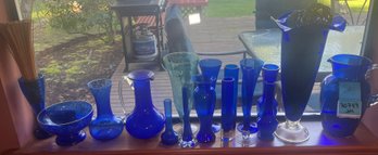R4 Collection Of Blue Glass Vases, Pitchers, Decorative Bowl