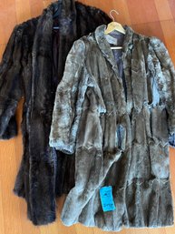R4 Two Fur Coats. Unknown Type Of Fur.  Please See Photos For Condition. Stored In Basement