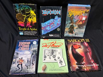 R2 Six Computer Game Boxes With No Games, Temple Of Apshai, Zaxxon, Enchanted Scepters, Beyond Dark Castle