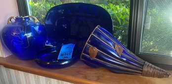 R4 Blue Glass Cornucopia, Platter, Bowl, And Vase