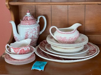 R4 Collection Of  Vintage Red And White Dishes.  Ironstone, Homer Laughlin, Johnson Bros. Porto Ferreira