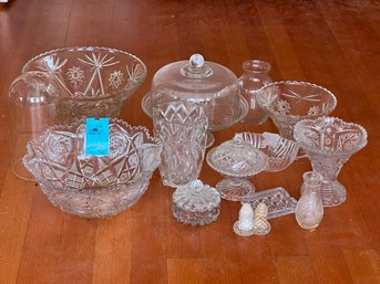 R4 Collection Of Glass And Cut Glass Vases, Trinket Jar, Lidded Candy Jar And Display Dome