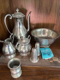 R6 Stieff Coffee Server, Sugar And Creamer, Owl, Salt And Pepper And Toothpick Holder.   All Marked On Bottom