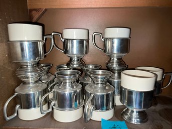 R6  Kirk Stieff Pewter And Porcelain Mugs Set Of 12