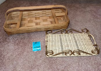 R5 Vintage Ashwood Basket Co Wicker Bread Basket And Woven Wicker And Metal Serving Tray