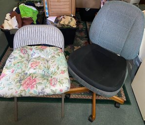 R9 Two Chairs, One Folding And One Rolling To Include Two Seat Cushions