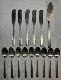 R8 Chapel Bells Sterling Nine Small Spoons, Five Cheese Knifes, And One Butter Knife
