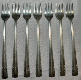 R8 Set Of Seven Small Fondue Style Forks Marked Chapel Bells Sterling