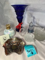 R6 Blue Glass Vase, Mt St. Helens Glass Oil Lamp, Carnival Glass Dish, Apple Dishes, Crystal Bell, Angel Gla