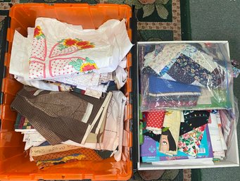 R9 Lot Of Various Sized Fabrics And Scraps, Sewing Project Directions, Supplies Organizer, And Others