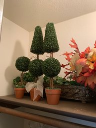 Small Topiaries, Basket, Cornucopia, Assortrd Faux Florals And Greenery, Faux Floral Wreath