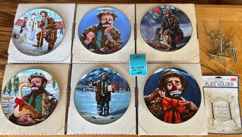 R4 The Original Emmett Kelly Circus Collection Plates, Set Of Six And Plate Holders