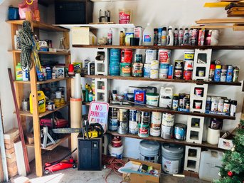 R0 Garage Lot Bottle Jack, Floor Jack, Paint, Aerosol Cans, Chainsaw, Cleaners, Thinner, Wax, Extension Cords