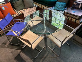 R2 Retro Chrome And Glass Table With Four Sling Back Chairs