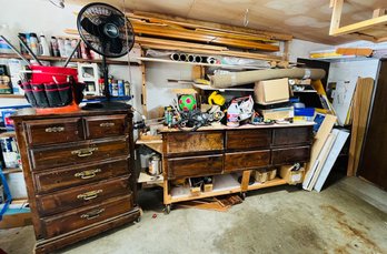R0 Buyers Pick #5 Garage Lot Sanding Supplies, Saw Blades, Paint Supplies,Dresser, Fan, Utility Belt, Wood