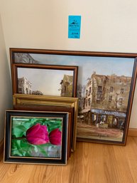 Variety Of Framed Artwork, Some Signed By Unknown Artists, Barbara Marks Red Tulip Print