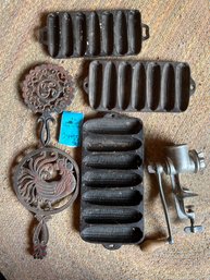R2 Cast Iron Cornbread Pans, Cast Iron Trivets And Maid Of Honor, Meat Grinder
