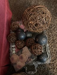 Faux Florals, Baskets, Decorative Metal Tray, Decorative Balls, Vase, Decorative Box