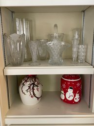 Two Cookie Jars And A Variety Of Glass And Possibly Crystal