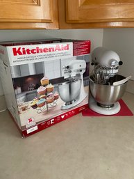 Rm2 White Kitchenaid Stand Mixer With Attachments, Recipe Book And Mat