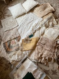 R8 Vintage Chenille Bed Covers, Lace Runners And Pillow Covers. Assorted Table Runners