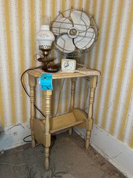 R8 Little Side Table With Vintage Fan, Lamp, Ashtray And Alarm Clock