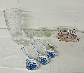 BNH Asian Inspired Rice Noodle Spoons, Large Glass Vase, Spoon Holders, Candy/Nut Dish, Cherry Dish