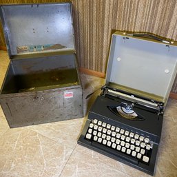 R6 Sears Typewriter With Carrying Case And What Appears To Be A Metal Box