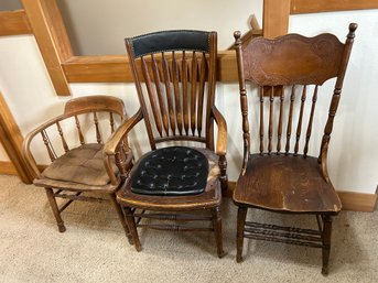 R6 Three Different Antique Look Wooden Chairs