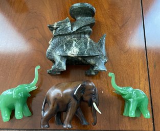Carved Dragon Candle Holder, Two Jade Elephants, And A Carved Elephant