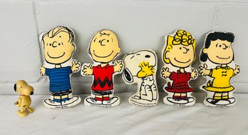 BNH Vintage Rare Charlie Brown Peanuts Gang Plush Five Pillow Dolls Snoopy Linus Lucy Plus Snoopy Wind Up Toy