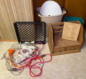 R6 Miscellaneous Lot To Include The Legend Of Roy Rogers Wall Decor, Wooden Shelf, Bins, And Cords