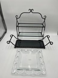 Tiered Metal And Glass Tray, Metal And Glass Tray, Glass Platter