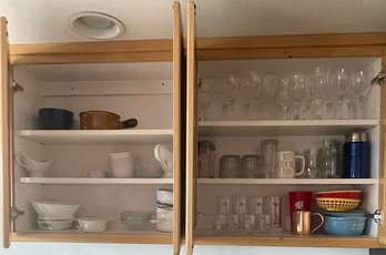 Two Cupboards Full Of Glassware, Bowls, Small Cookware And Other Kitchen Accessories