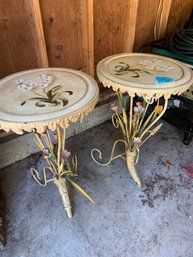 2 Painted Floral-inspired Outdoor Bistro Tables