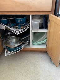 Two Cupboards Fully Of Pots And Pans And Other Kitchenware