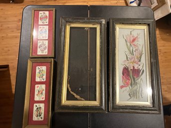 R2 Lot Of Various Framed Prints/lithographs, Rose, Two Sets Of Framed Playing Cards, Frames Blueprint