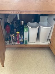 Under The Sink Lot To Include Trash Cans, Cleansers And Bug Killer