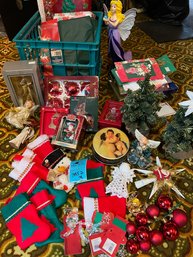 Rm8 Christmas Lot.   Miniature Stockings, Variety Of Angels, Tree Toppers, Miniature Trees, Blank Cards