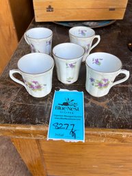 Five Limoges Tea Cups Purple Flowers