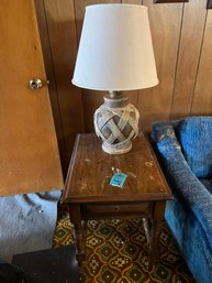 Rm8 End Table With Lamp.  Lamp Appears To Be Ceramic
