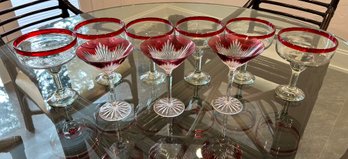 R1 Set Of Three Waterford Red Martini Glasses, Six Red Rimmed Margarita Glasses