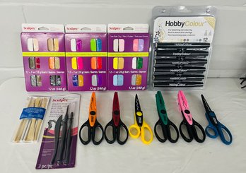 BNH Arts And Crafts Hobby Lot, Oven Bake Clay, Paper Edges Scissors, Clay Tools, Hobby Colour