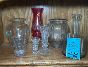 R1 Variety Of Clear Glass Vases, Containers, And Candlestick Holders
