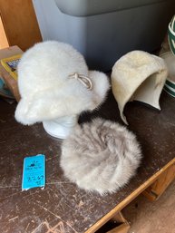Ladies Vintage Fur Hats, Fedora Labeled Pels Backer Oo Norway, Pill Box Labeled Coralie, Cap Labeled Betmar