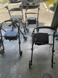 Four Medical Use Chairs And A Pair Of Crutches