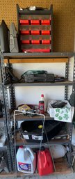 Shelving Unit To Include Five Shelves Of Items Including Oil Pan, Grill, Tool Set And Other Garage Items