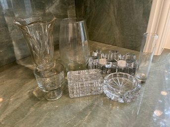 R7 Lot Of Glass Vases And Candle Holders